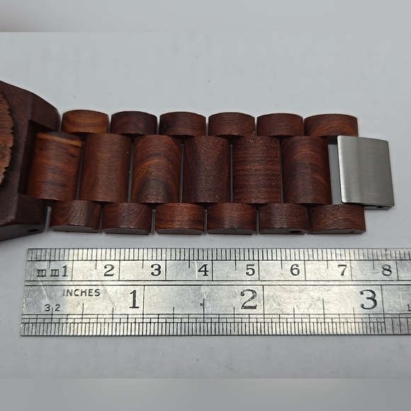 Mens Bewell Zebra Wood 45mm Date Watch Analog Quartz Lightweight Handmade Unique - Picture 7 of 9